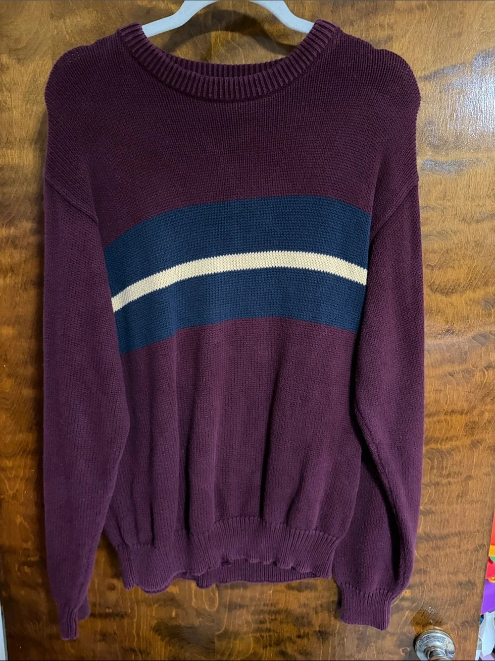 croft & barrow Burgundy Sweater with Navy and Cream Stripe